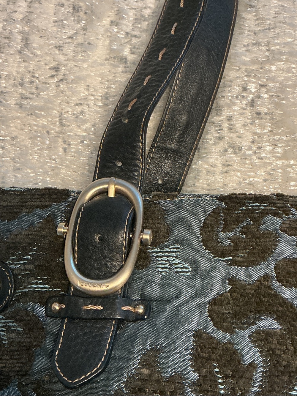 Liz Claiborne Brown and Teal Damask Shoulder Bag - Picture 3 of 11